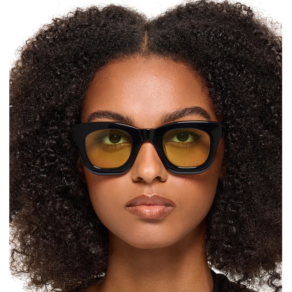 STRATA Roadcase Sunglasses; Black Italian Acetate, Yellow Lenses.